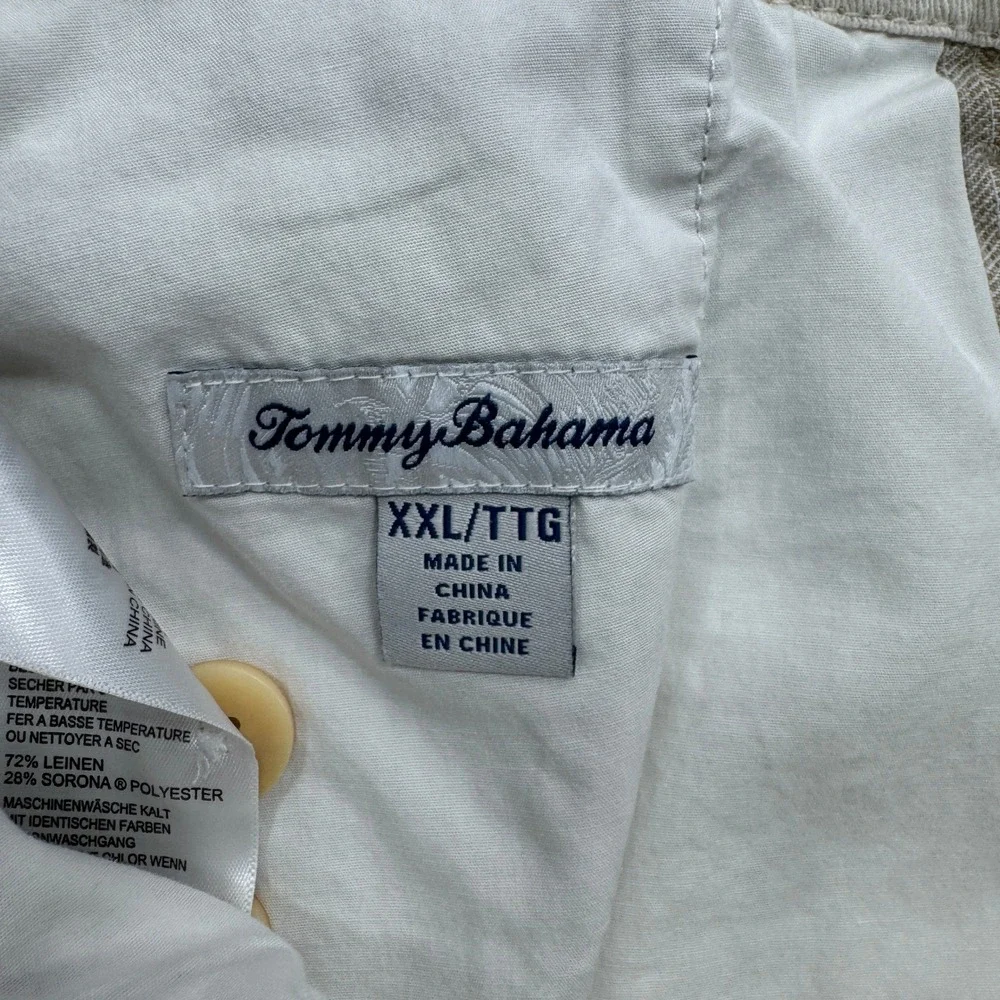Tommy Bahama Shorts Mens XXL Beige Linen Blend Herringbone Stripe Casual Beach